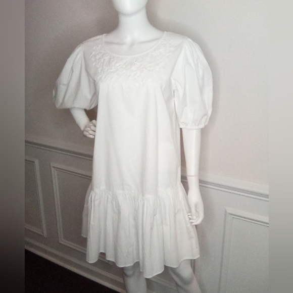 Women's Samson White Puff Sleeve Dress, Size Large, White - Picture 8 of 16